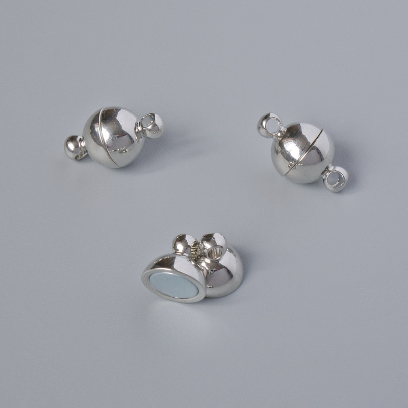 Фурнітура застібка магнітна, діаметр 14х8мм сріблястий колір металу, 1шт